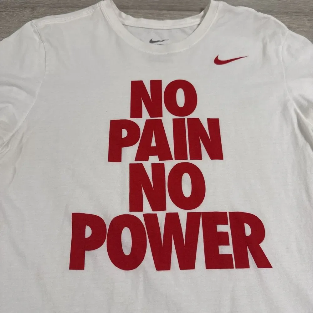 Nike Shirt No Pain No Power Men’s White Large Athletic Cut Red Swoosh